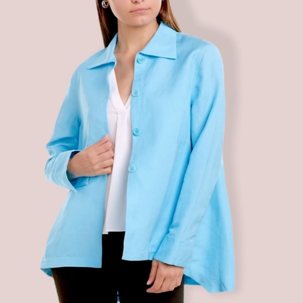 Nwt Anne Klein Linen Top / Jacket Blue Button Down Women's Size Xxl